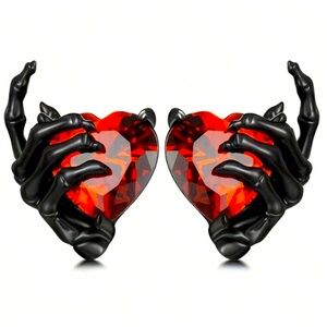1pair Gothic Punk Style Skeleton Hand Crystal Stud Earrings
